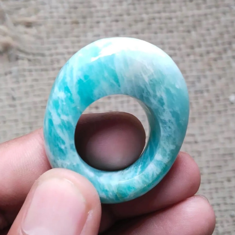 Dome shaped green Amazonite real stone statment ring